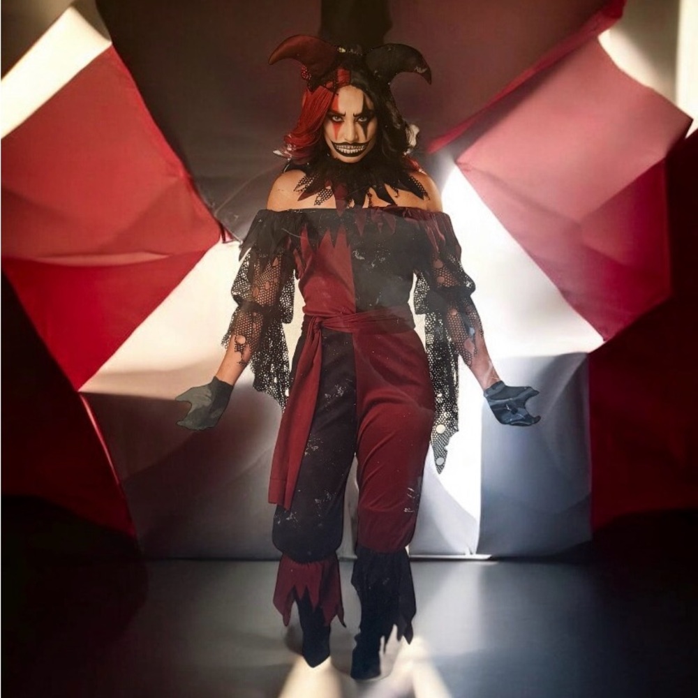 Psycho Jester Adult Women's Costume XL Spirit Halloween Jester Devil $64.99 - Picture 1 of 3